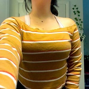 Off the shoulder shirt.